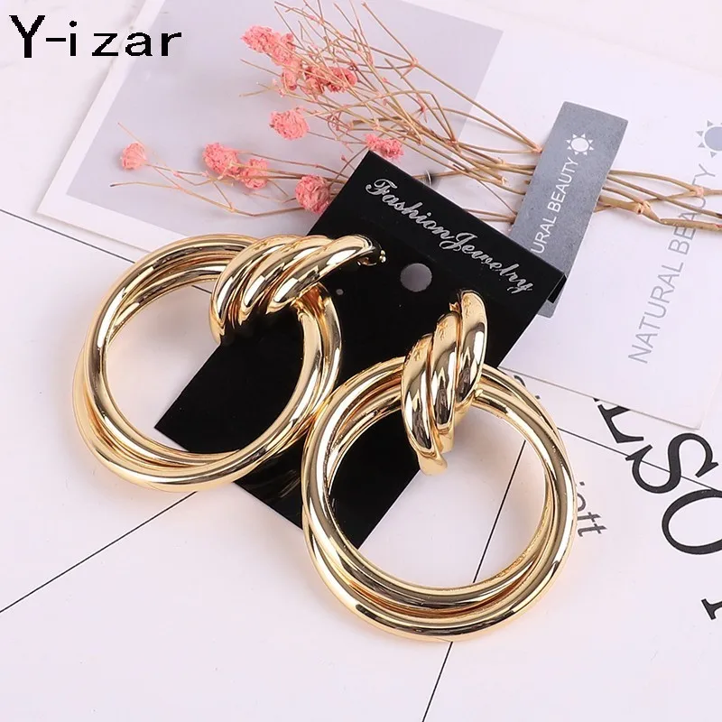 Large Pendant Female Earrings Gold Geometric Metal Jewelry Fashion Stud Hypoallergenic | Украшения и аксессуары
