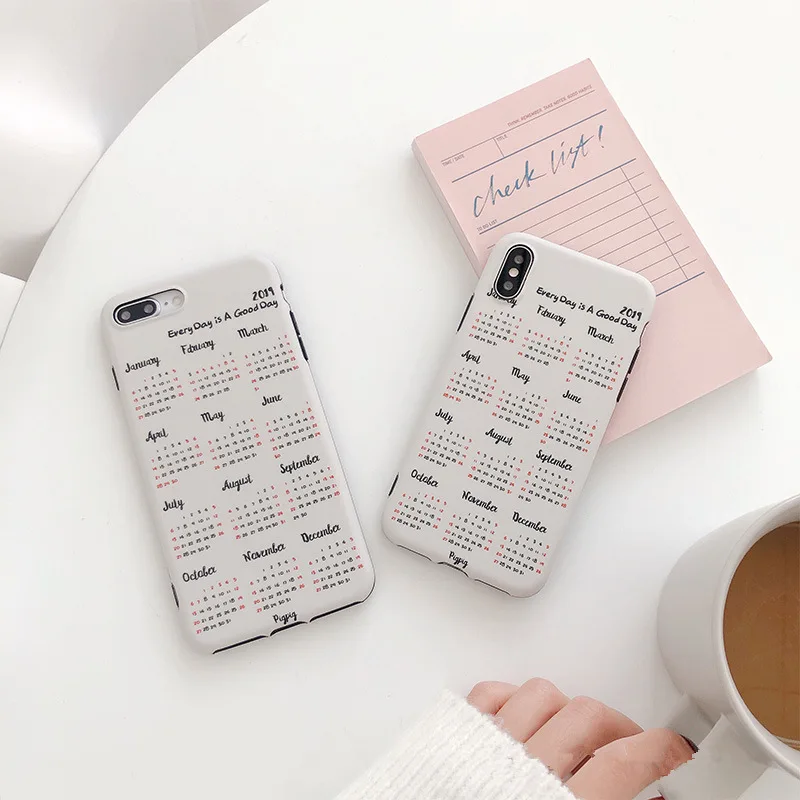 Funny Calendar Pattern Korean Phone Case For iPhone 7 Puls 6 6S 8 X Xs Max XR Cases Retro Gray Cover Soft Silicon |