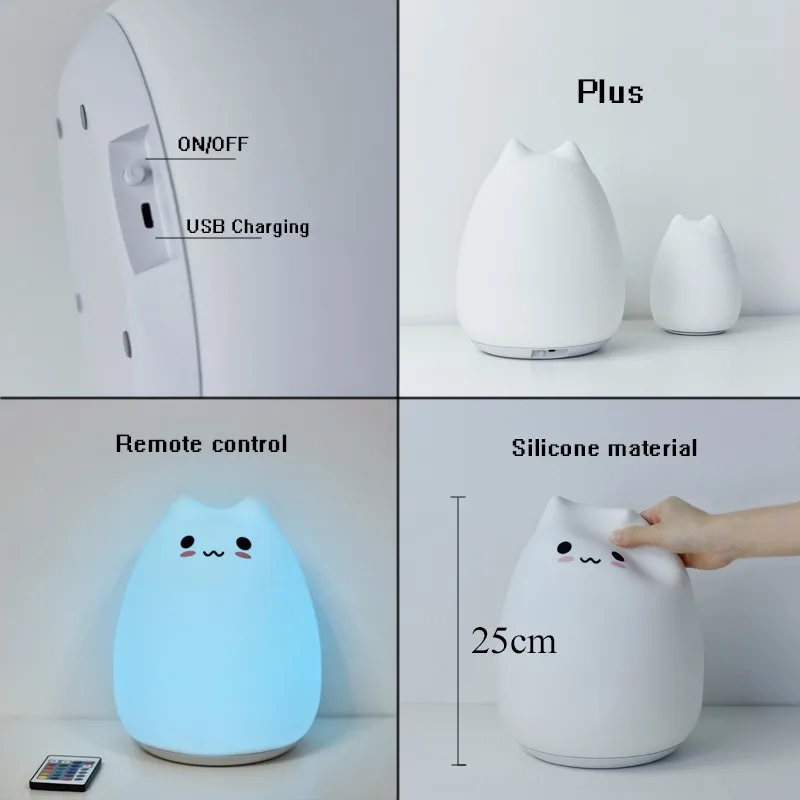 Светодиодный ночник с милым мультяшным котом светильник размера плюс 3D