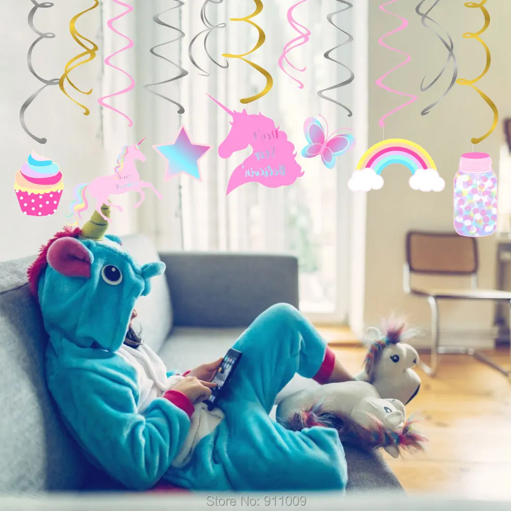 30 шт./компл. Розовый Единорог висит вихрем украшения DIY детского дня рождения