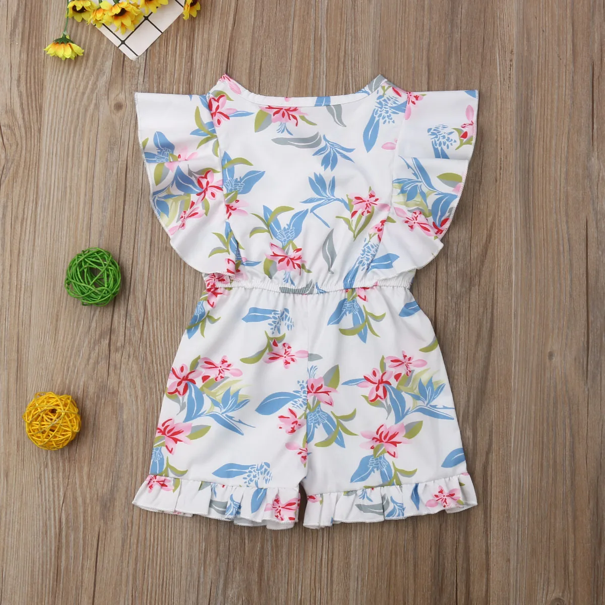Emmababy Fashion Cute Romper Toddler Kids Baby Girls Floral One-Pieces Jumpsuit Ruffles Outfits Summer Clothes | Детская одежда и
