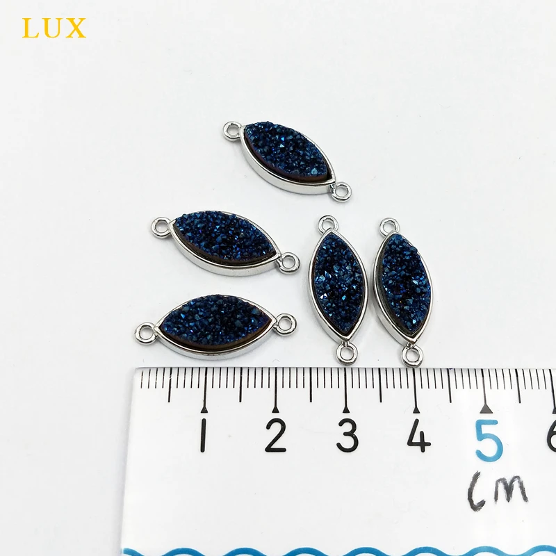 LUX серебра Набор маркиза натуральный Титан Синий Агат Druzy Geode Разъем Кулон