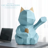 home decoration cat figurine for home office statue for tabletop desk ornaments decor geometric resin lucky cat sculpture