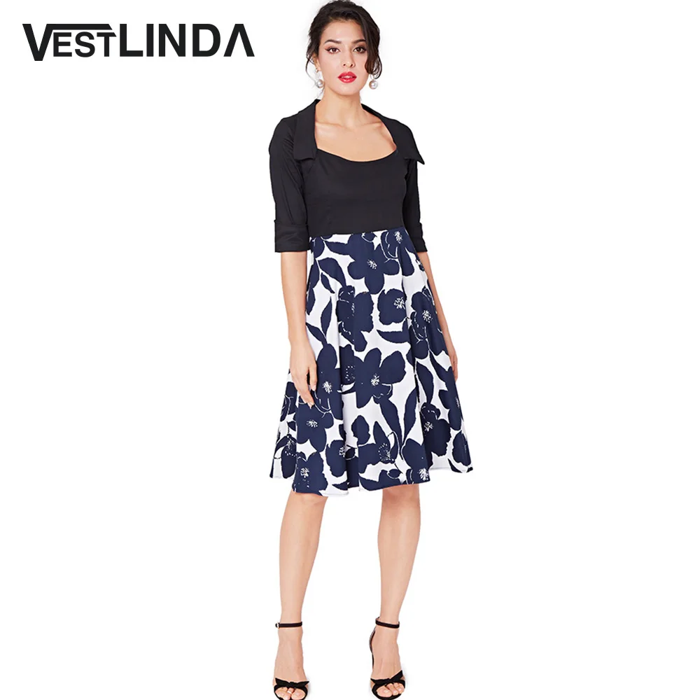 Женское винтажное платье VESTLINDA элегантное средней длины с цветочным принтом