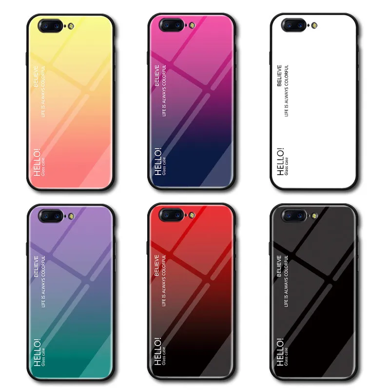 Градиент Аврора One Plus 5T закаленное стекло задняя крышка чехол для Oneplus 5 Oneplus5