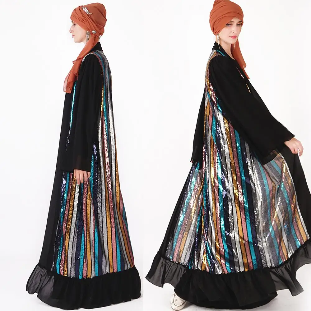 Длинное платье с блестками Abaya для мусульманской женщины блестящий кардиган