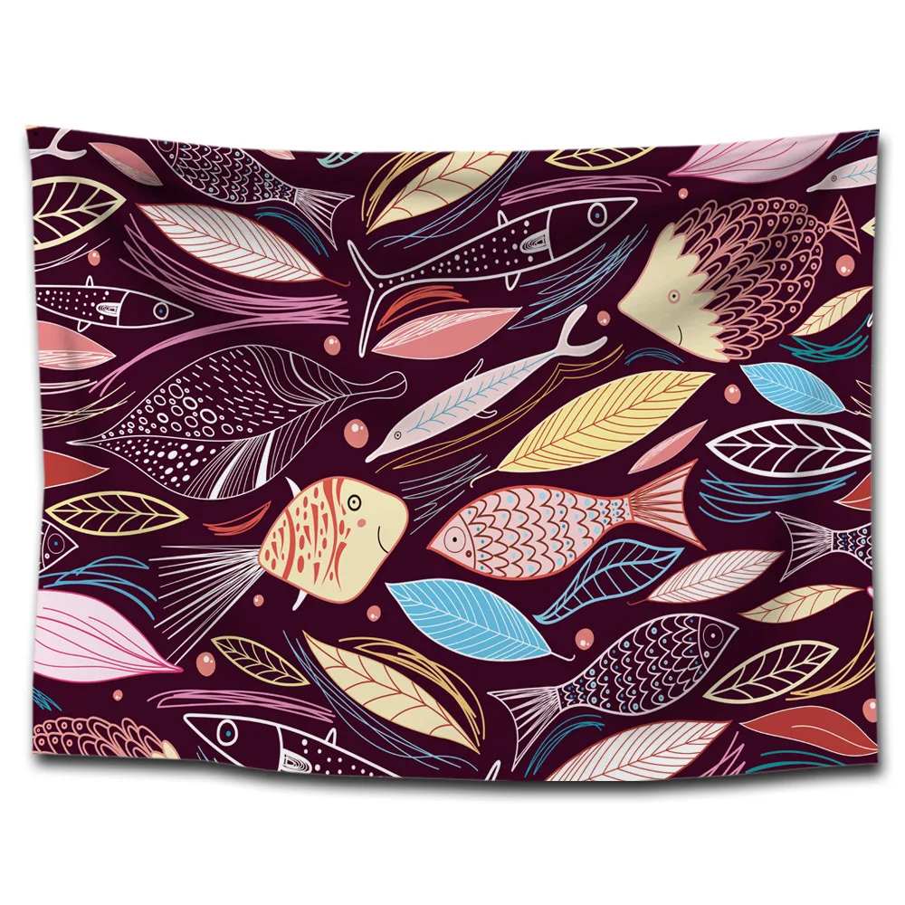 Boho рыбы мальков гобелен ковер Одеяло хиппи покрывало для йоги настенный коврик