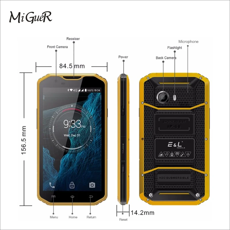 E & L W8 4G LTE IP68 водонепроницаемый мобильный телефон 5 дюймов Android 7 0 MTK6735