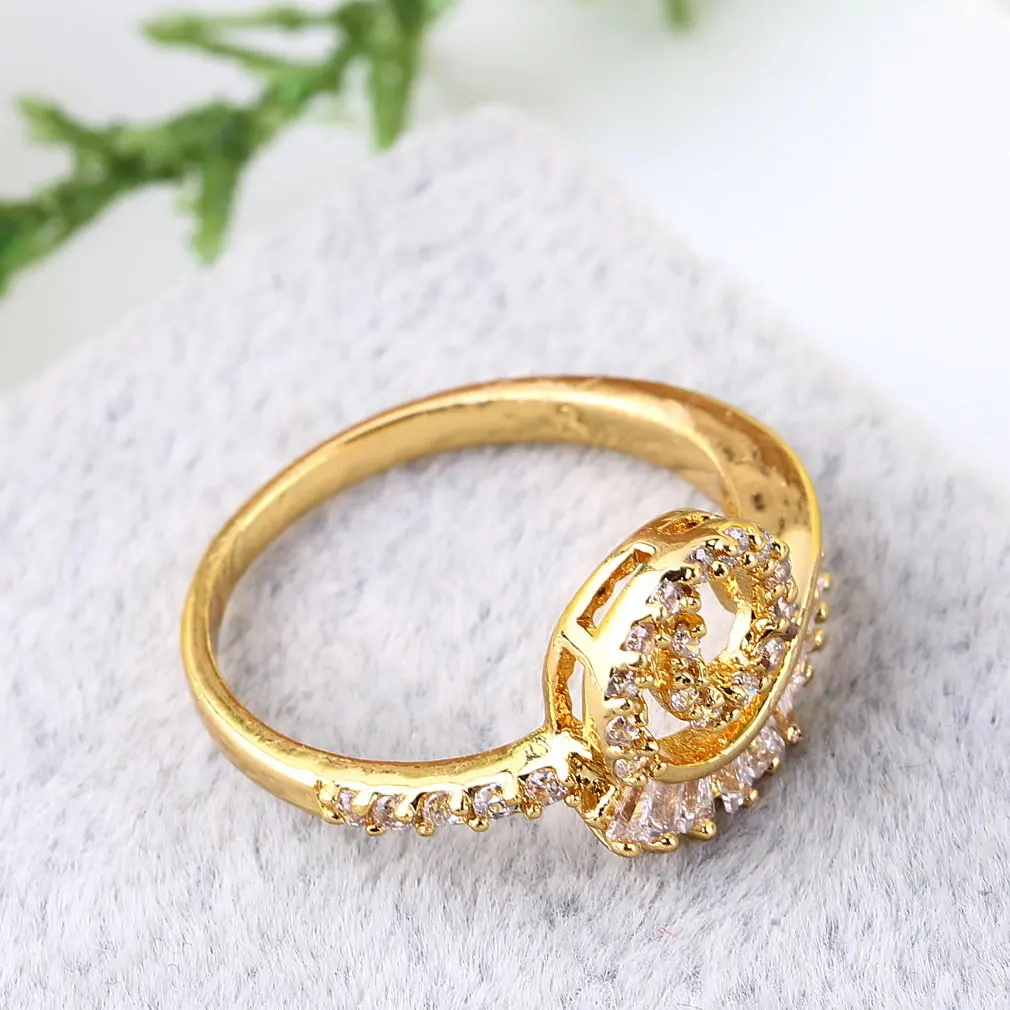 18K позолоченное блестящее кольцо со стразами модные элегантные ювелирные