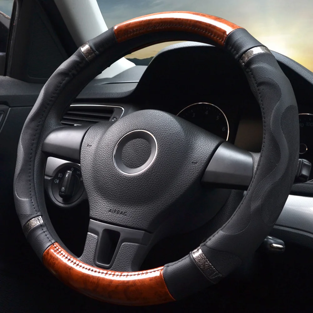 Универсальный чехол рулевого колеса автомобиля из искусственной кожи 2 вида