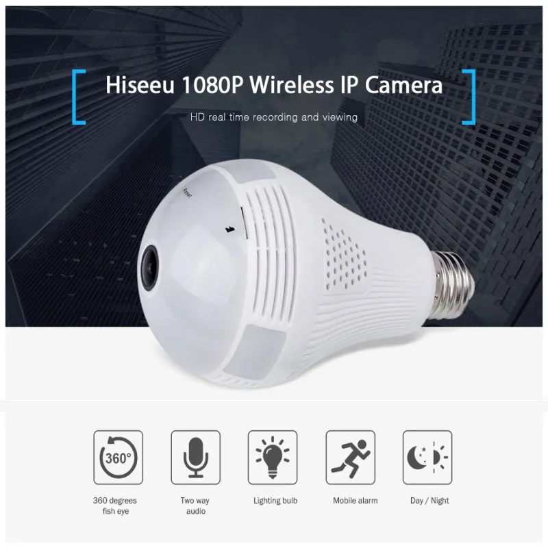 Hiseeu 960 P/3MP Беспроводная ip камера рыбий глаз 360 градусов панорамная WiFi для домашней