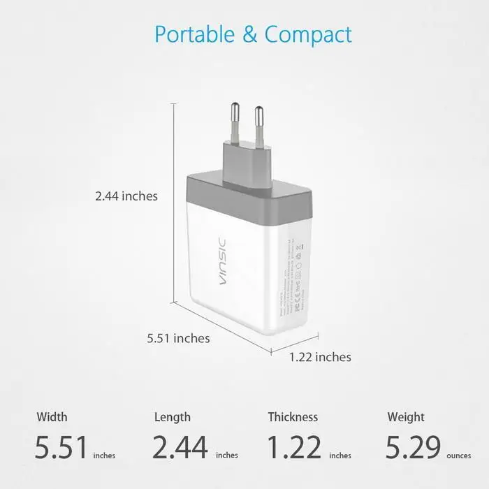 36 Вт двойное зарядное устройство 3 0 VSCW215W Белый USB 2 x Быстрая зарядка в любом месте