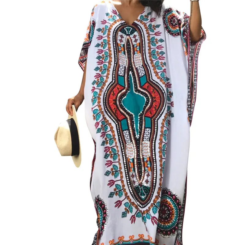 Женское пляжное платье большого размера с принтом в народном стиле Caftan длинное