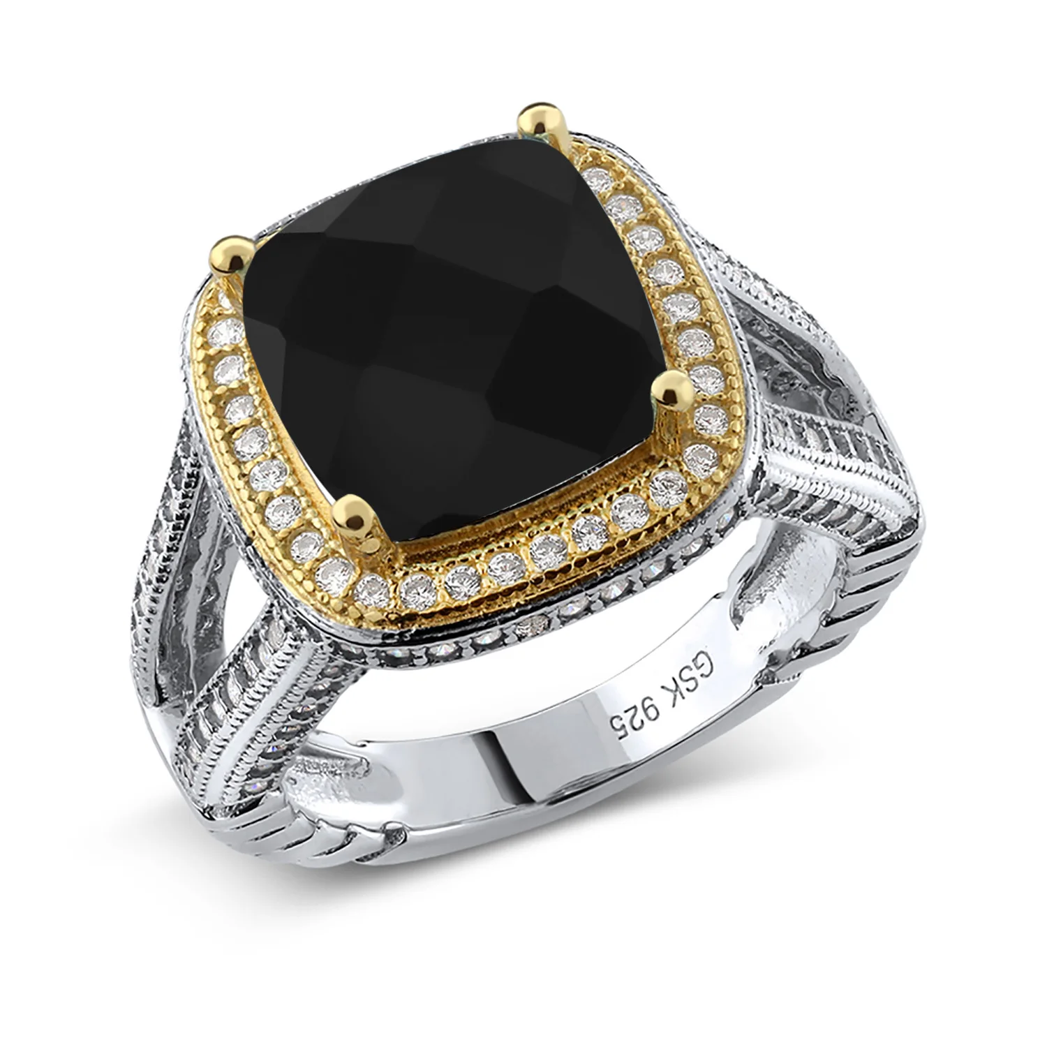 GemStoneKing 5 47 Ct подушка шахматная доска натуральный камень &quotчерный оникс&quot кольцо