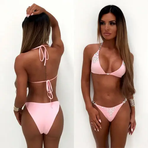 

Sequin Rhinestone Crystal Diamond Bikini Sets Sexy Backless Swimsuit Brazilian Thong Bathing Suit Female Swimwear Biquini New