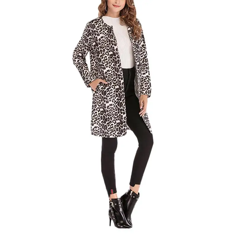 2019 новые женские леопардовые сексуальные зимние теплые ветрозащитные пальто