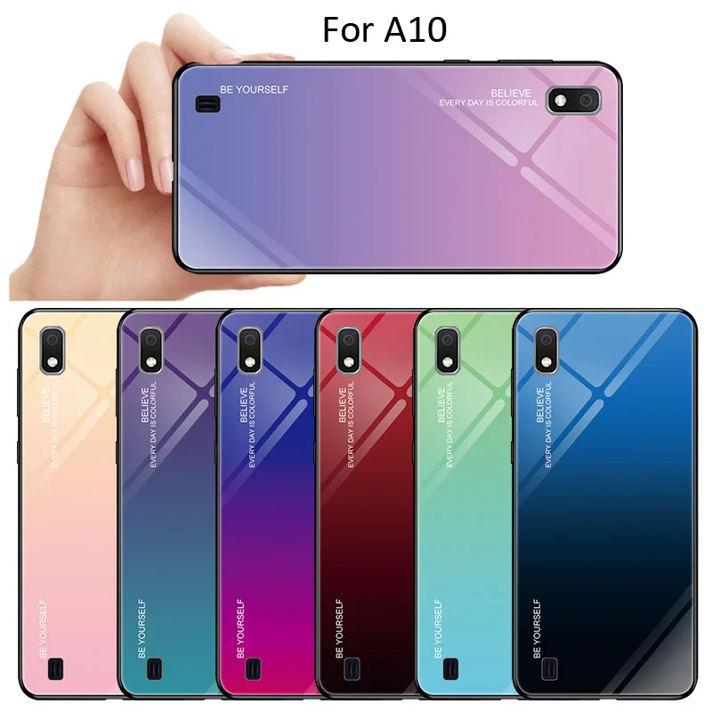 Чехол из углеродного волокна с градиентом и закаленным стеклом для Samsung Galaxy A50 A40