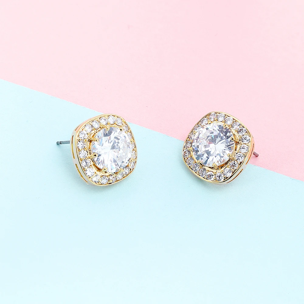 Женские серьги-гвоздики квадратной формы с AAA + кубическим цирконием Zirocnia