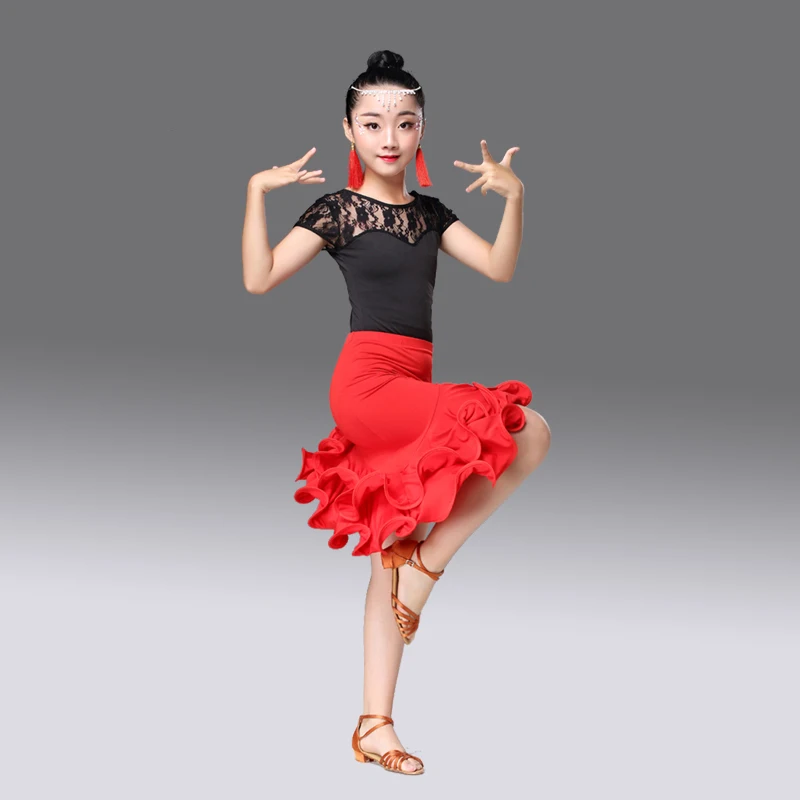 Кружевная детская одежда для латинских танцев Платье бальных девочек Трико