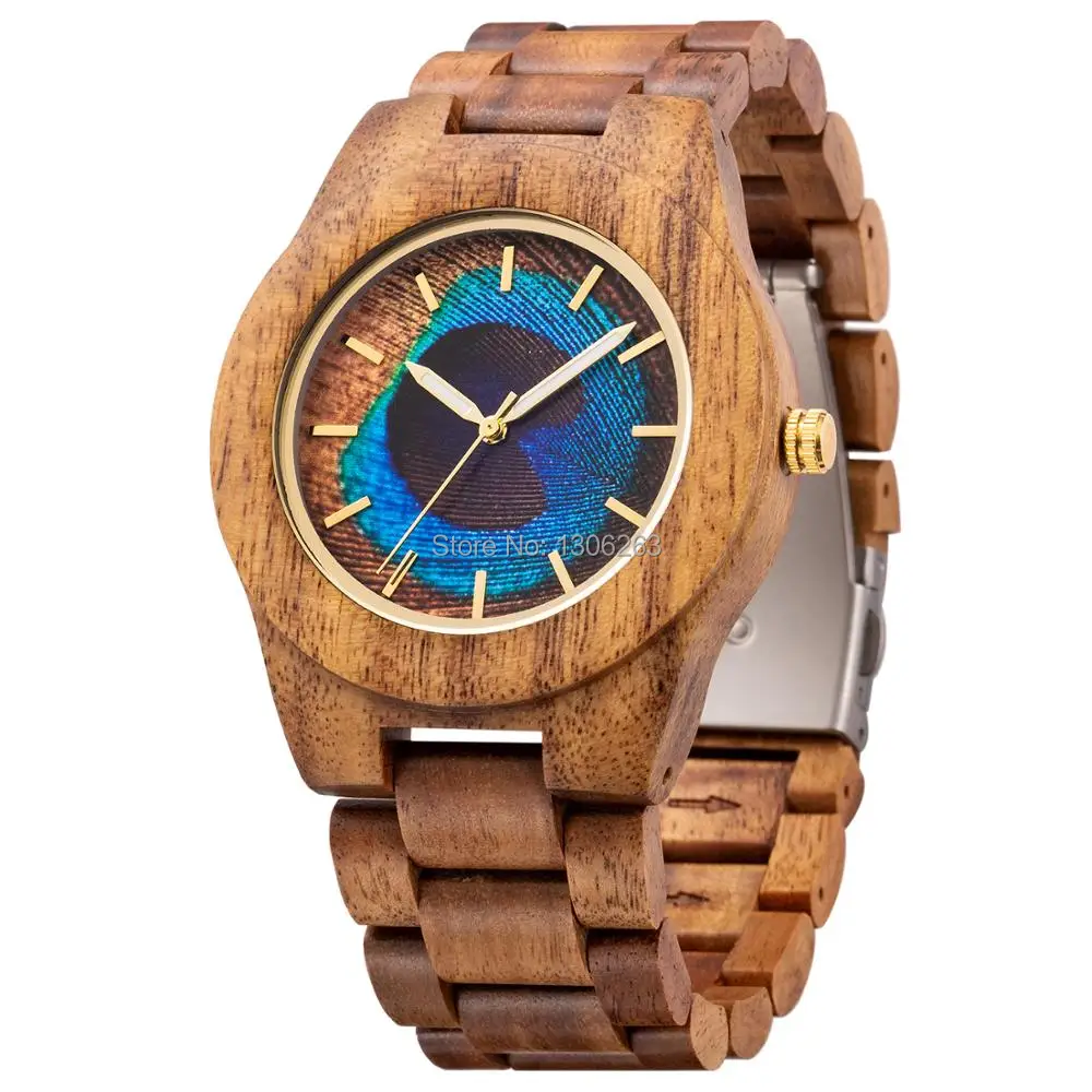 MUJUZE брендовые новые мужские деревянные часы с павлином Дизайнерские для мужчин | Кварцевые мужские часы -33013493077