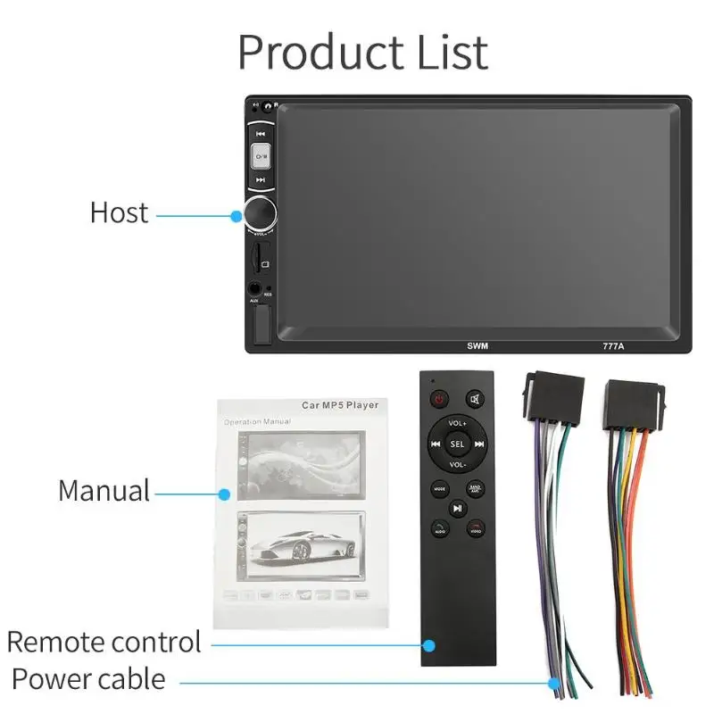 

SWM 777A 2 Din 7" Touch Screen Car Radio Auto Audio Stereo MP5 Player FM AUX USB TF Bluetooth Video Autoradio Multimedia Player