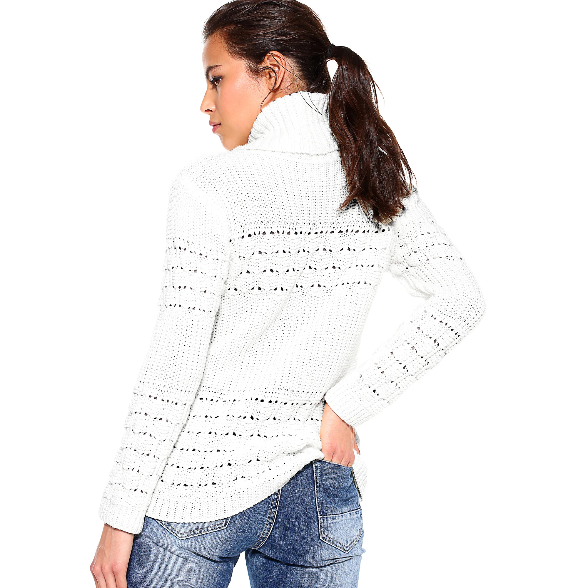High neck sweater with fantasy knitting bands - 034224 JERSEY WOMAN WOMEN 3 S PULLOVER LONG SLEEVE | Женская одежда