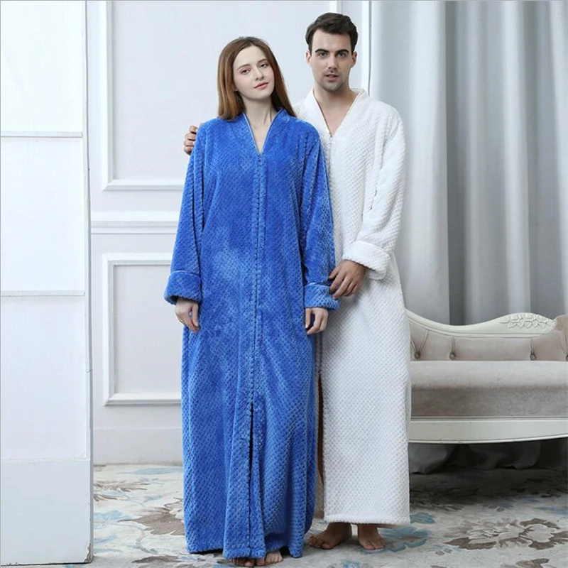 

IANLAN Unisex Winter Flannel Relaxed Bathrobe for Men and Women Loose X-long Nightgowns Solid Thick Sleepwear IL00439