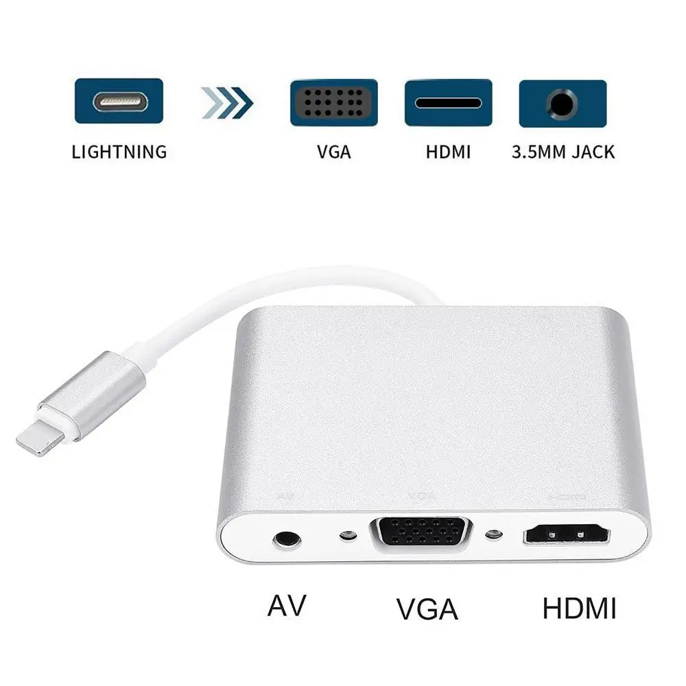 Адаптер Lighting to HDMI VGA AV адаптер 4 в 1 для iPhone X / 8 8Plus/7/7Plus/6/6s/6s Plus/5/чехол iPad с