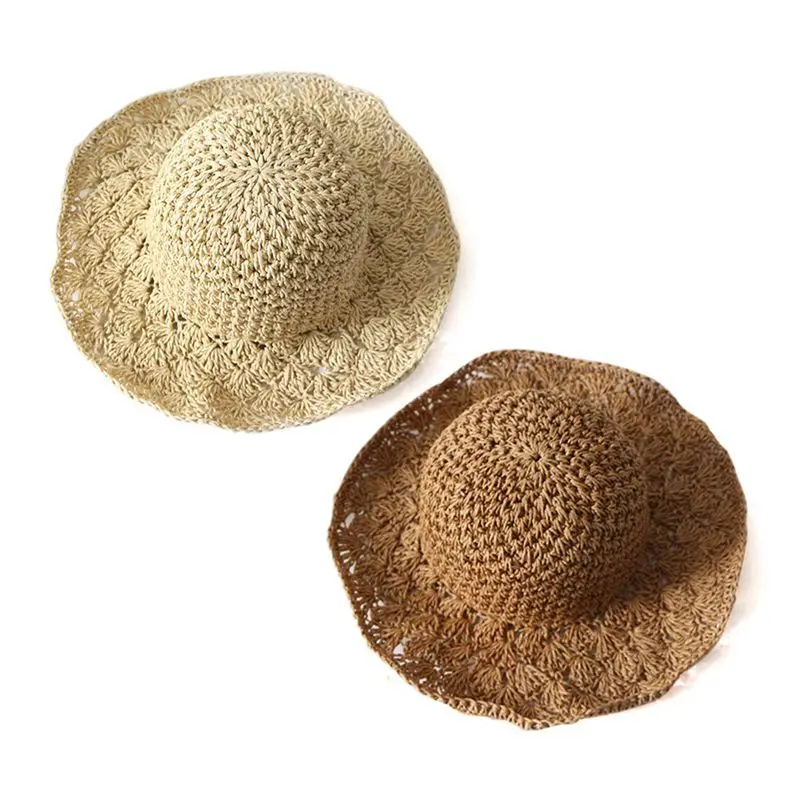 lady Panama hand hook pineapple visor beach hat folding straw outdoor sun | Аксессуары для одежды
