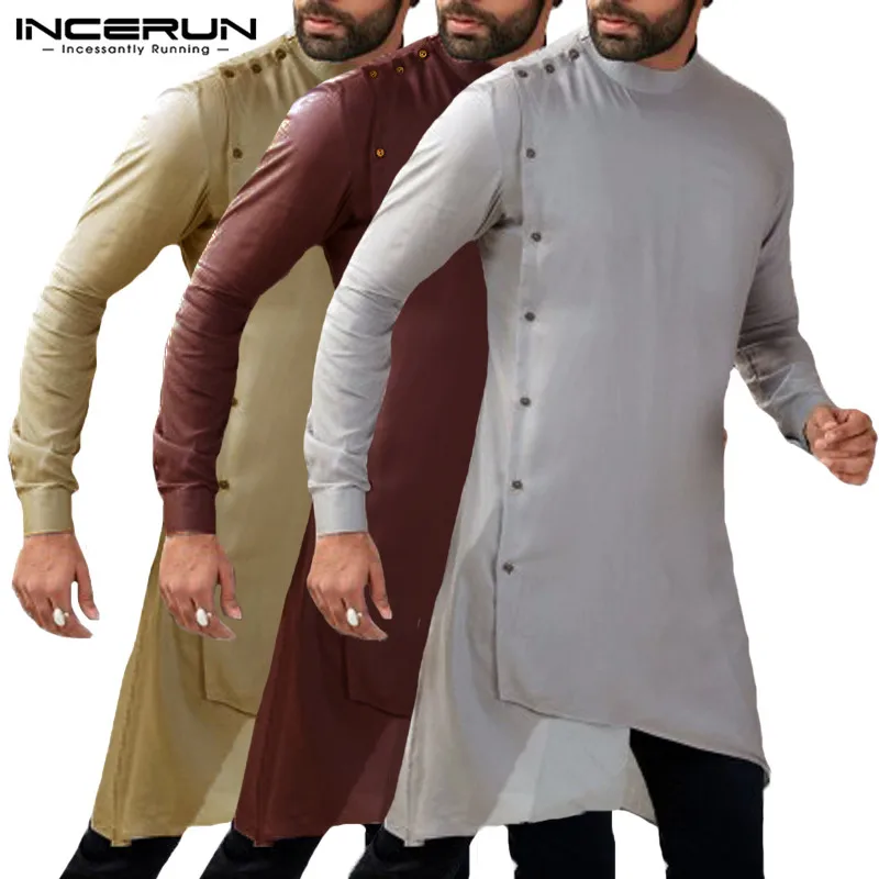 

Уличная одежда, костюмы Pathani Kurta, индийская одежда, мужская рубашка, с длинным рукавом, мандарин, мусульманская одежда, кафтан, с вентиляционн...