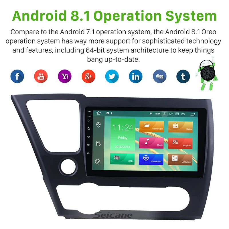 Seicane 9 &quotAndroid 8 1/8 0 1Din Автомагнитола для 2014 2015 2016 2017 Honda Civic сенсорный экран gps Navi