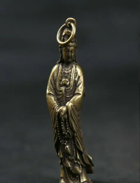 Маленький Curio Chinses Fengshui бронза буддизм Kwan yin Guan Yin подвеска|Статуи и скульптуры| |