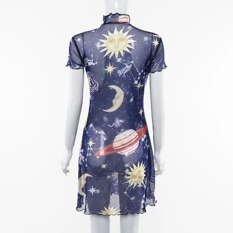 2019 новое летнее платье для женщин с мультяшным принтом тонкая сетка Прозрачная