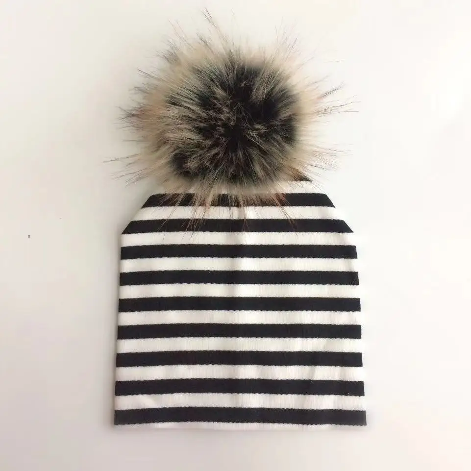 children's infant toddler raccoon faux fur pompom hat cap for Kids baby boys girl cotton newborn props beanie kids | Детская одежда