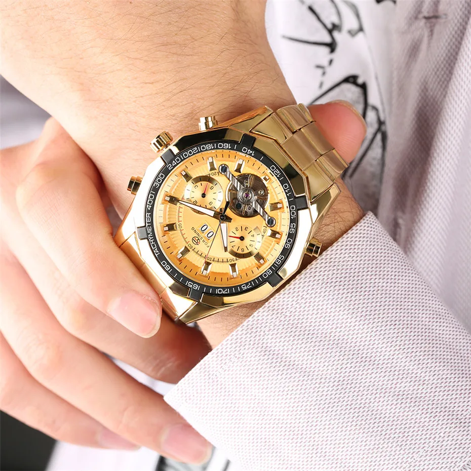 

Tourbillon Man Clock Men's Steel Bangle Self-Winding Mechanical Wristwatch Waterproof Chronograph Male Watches reloj masculino