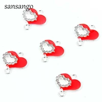 10pcs red enamel love heart pendant charms connector diy crystal bracelet necklace earrings for women jewelry making finding