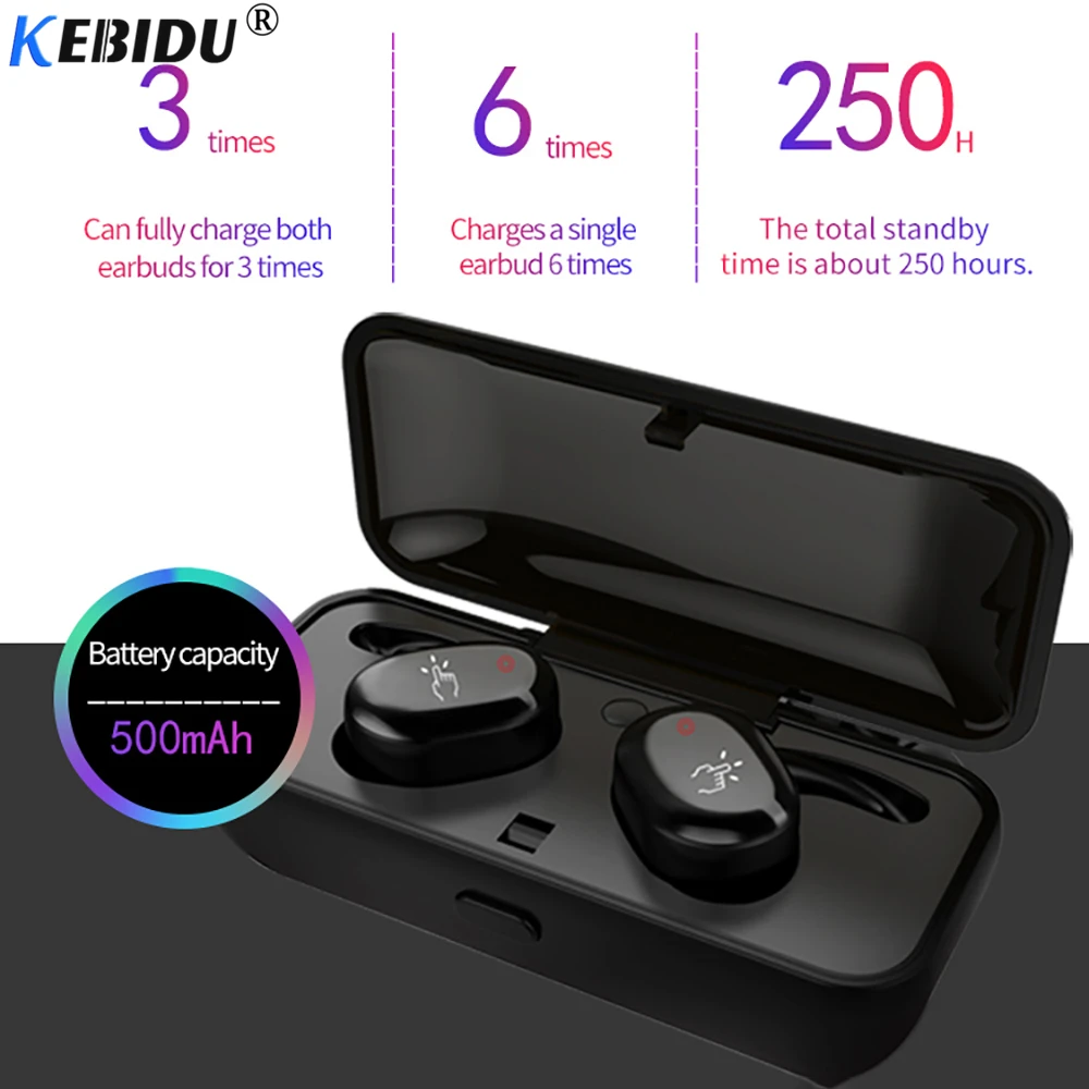 KEBIDU Bluetooth Earphones 5.0 TWS Wireless Headset Stereo Earbuds with charging box Handsfree For Sports Phones | Электроника