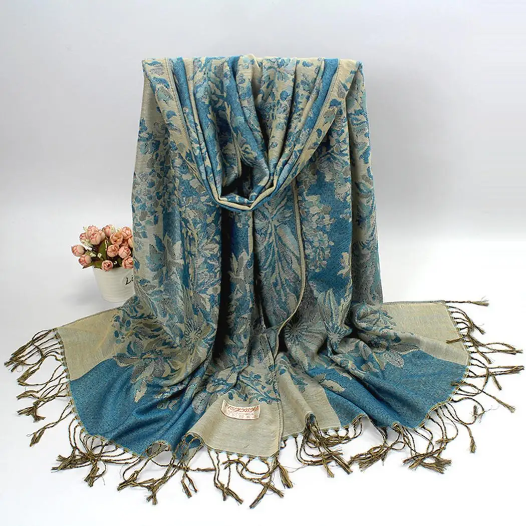 Женский Стильный мягкий длинный жаккардовый шарф сохраняющий тепло цветочный
