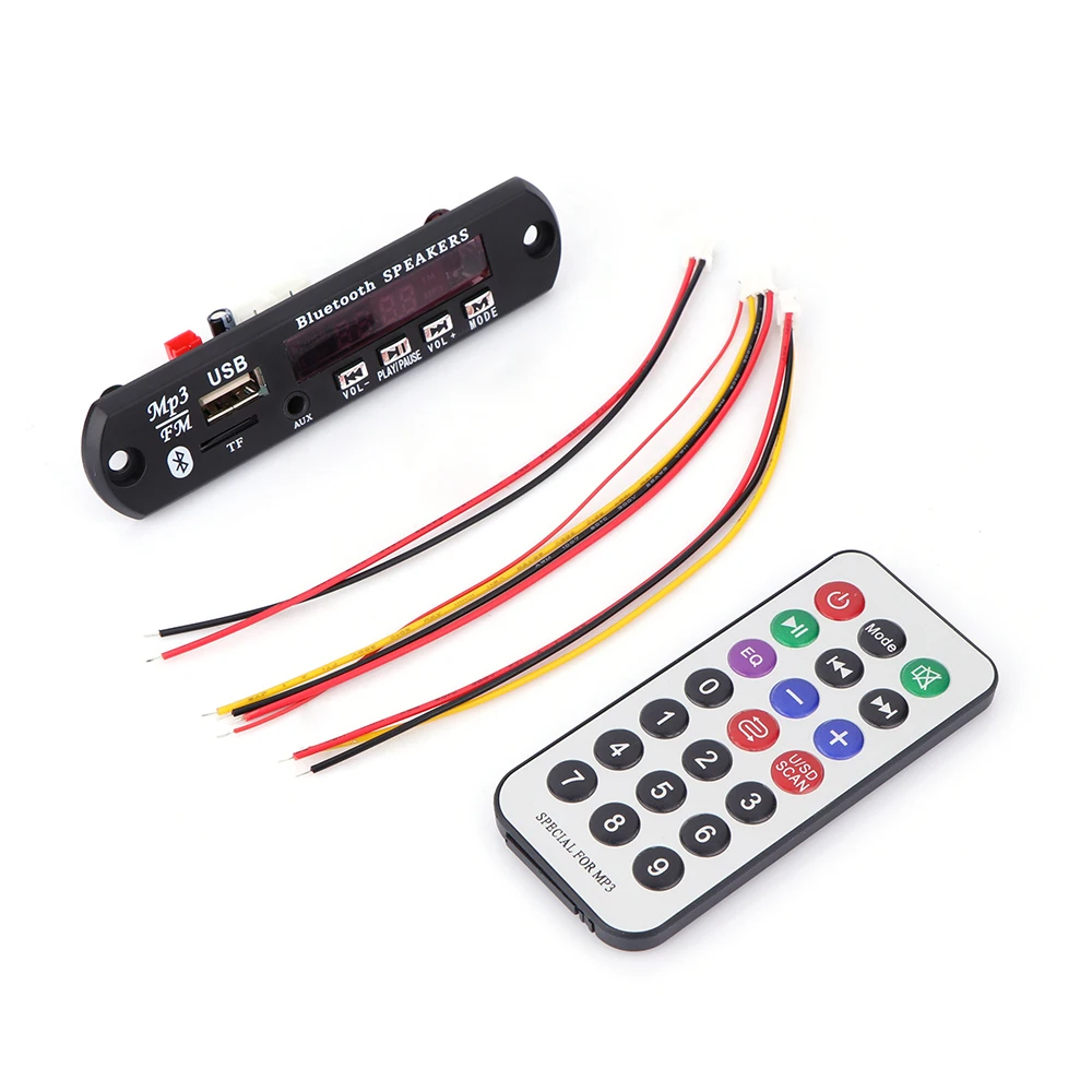 Car Bluetooth MP3 WMA WAV Decoder Board with FM Radio Audio Module TF Card USB Remote Controller(DC 5V/12V) | Электроника
