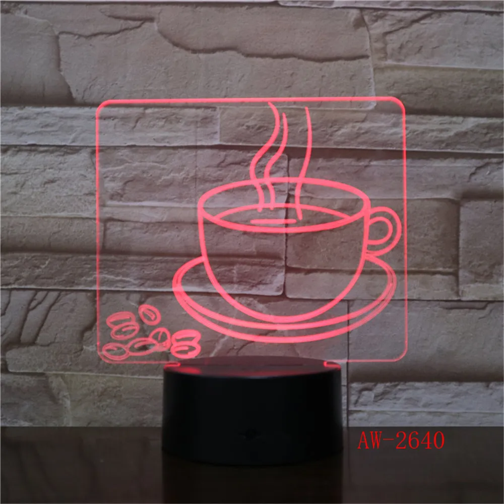 3D лампа кофейная чашка Иллюзия светодиодсветодиодный USB сенсорный RGB 7 цветов