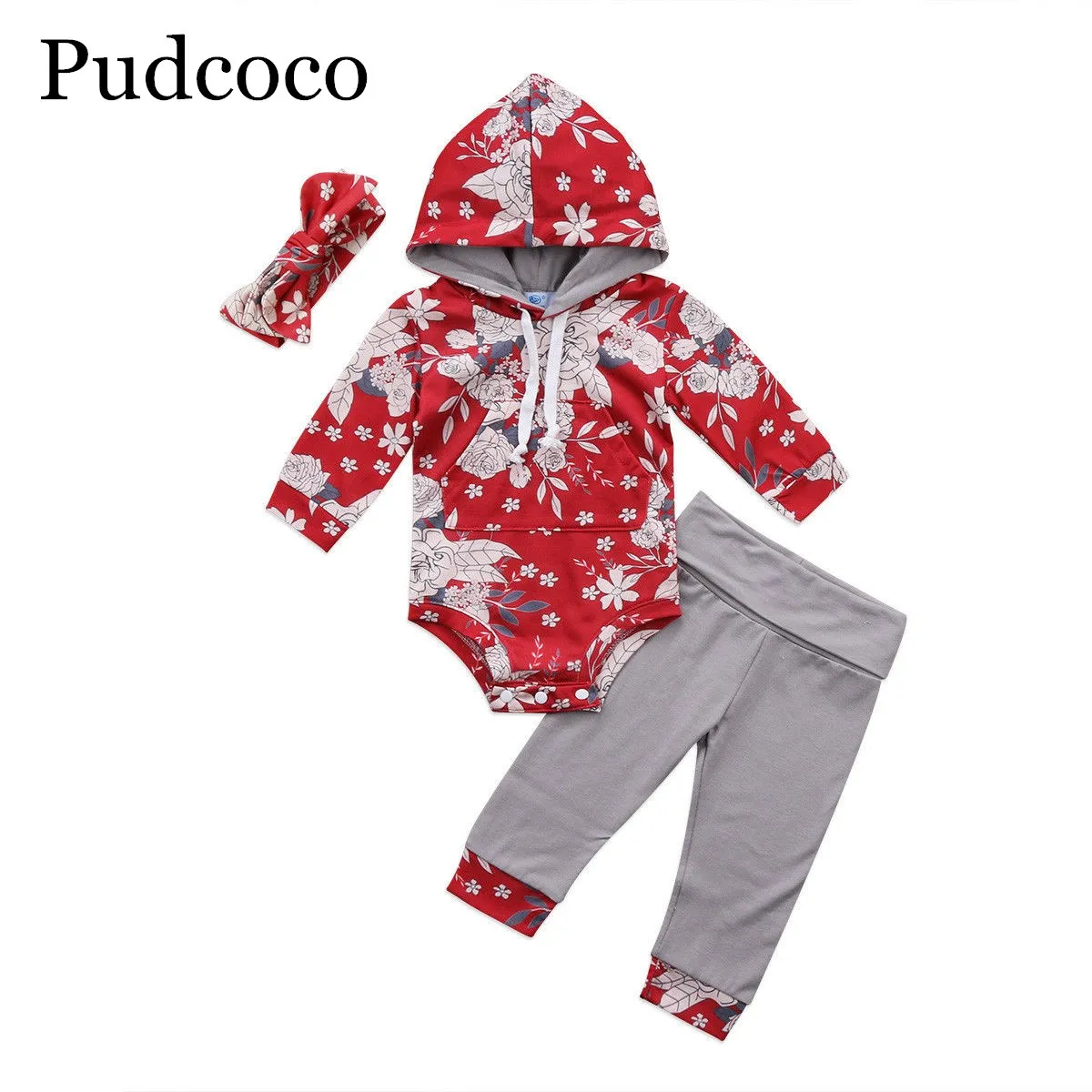 Pudcoco 2019 Brand New Toddler Infant Baby Kids Hooded Jumpsuit Long Pants Leggings Outfits Clothes Set |
