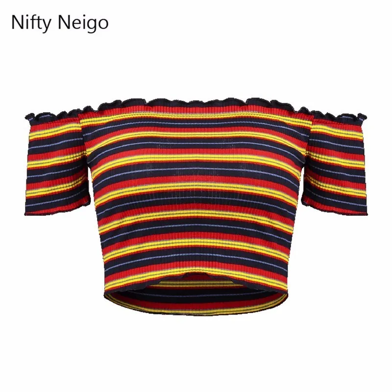 Nifty Neigo Сексуальная Женская Полосатая Футболка трикотажные короткие топы Летняя