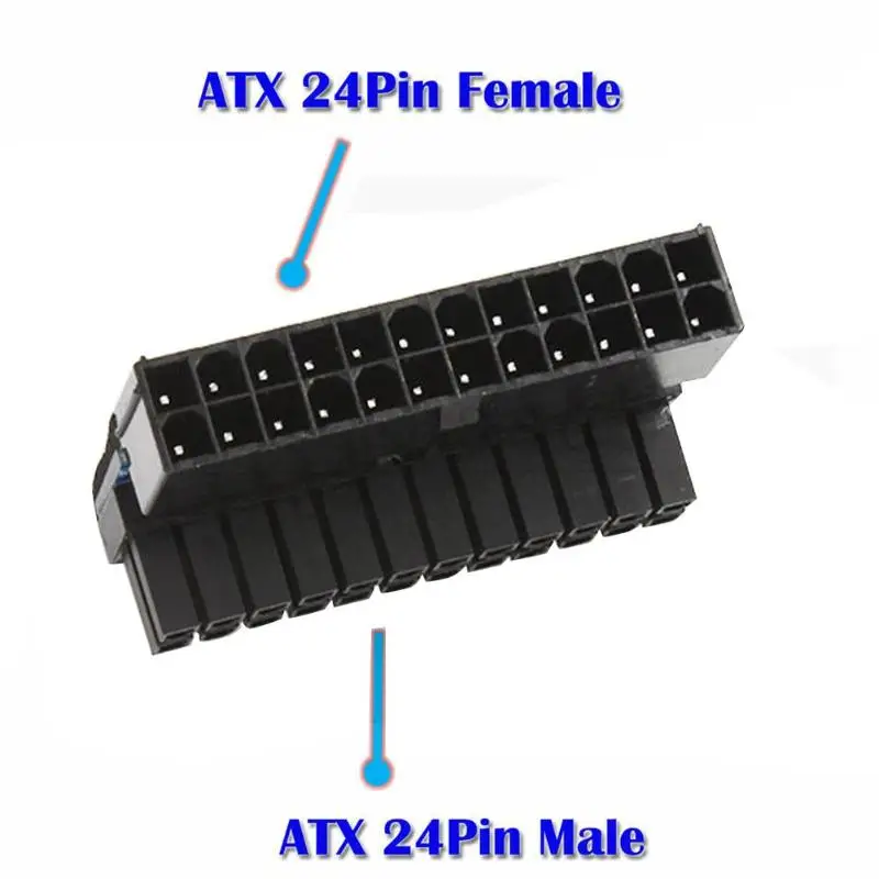 ATX 24Pin Женский к мужской 90 градусов адаптер питания для материнской платы разъем
