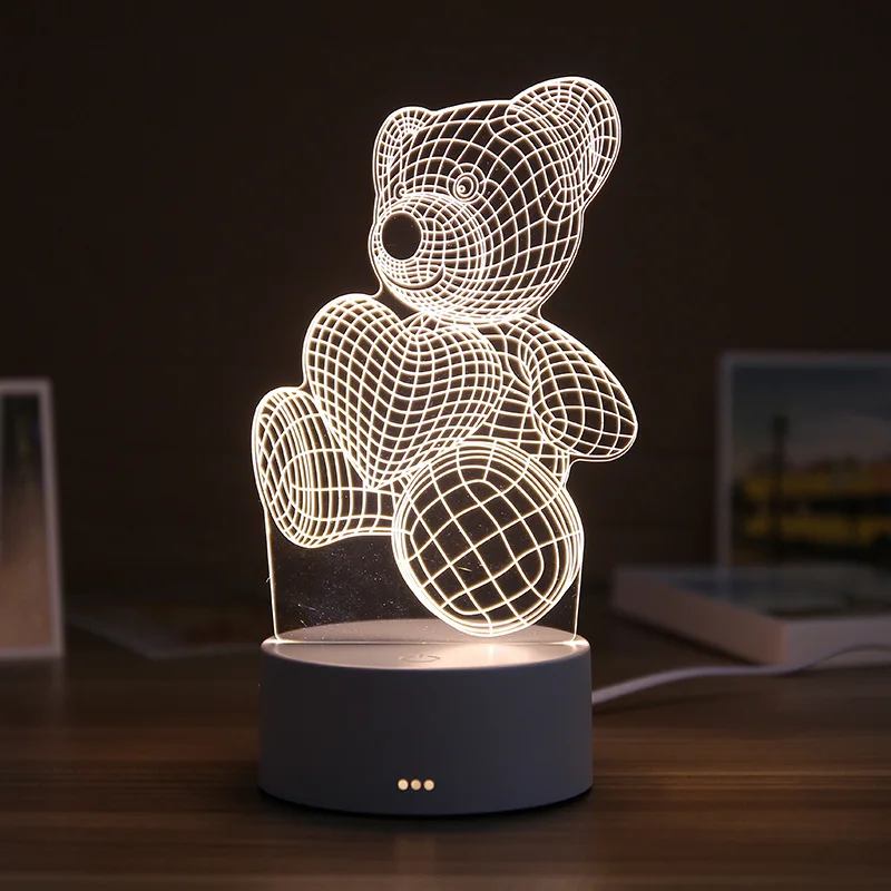 3D Смола Ночной светильник LED Настольная лампа с милым медведем любовь замок