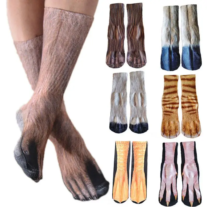 

1 Pair Novel Style Animal Paw Socks Adult Men and Women Elastic Breathable 3D Printed Long Sock