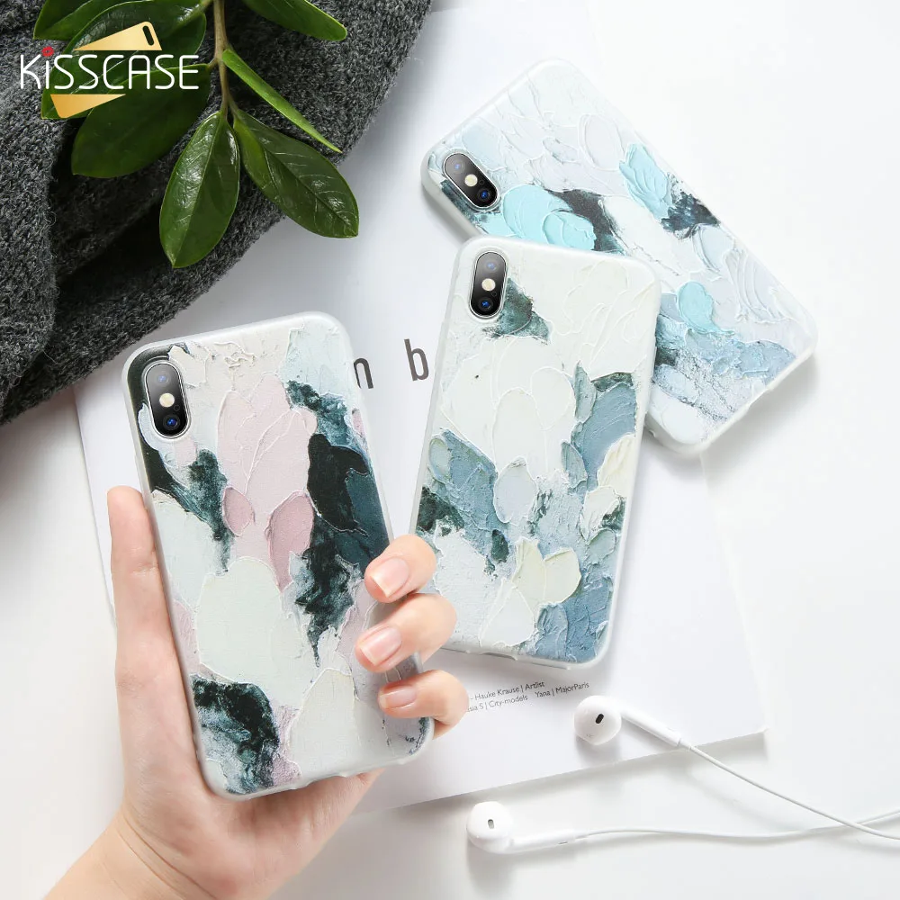 KISSCASE Oil Painting Phone Case For iPhone 5 5S SE X XR XS MAX 3D Embossed Graffiti Cases 6 6s 7 8 Plus Cover Coque |