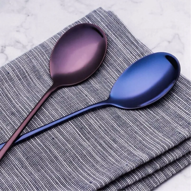 New Soup Spoons 2PCS 304 Stainless Steel Colored Long Handle Kitchen Spoon Household Stirring Tea Tableware For Dinner | Дом и сад