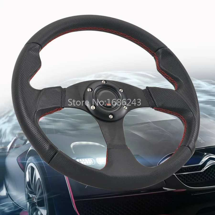 

Car accessories PU leather Aluminum frame 14inch 350mm steering wheel racing steering wheel Universal