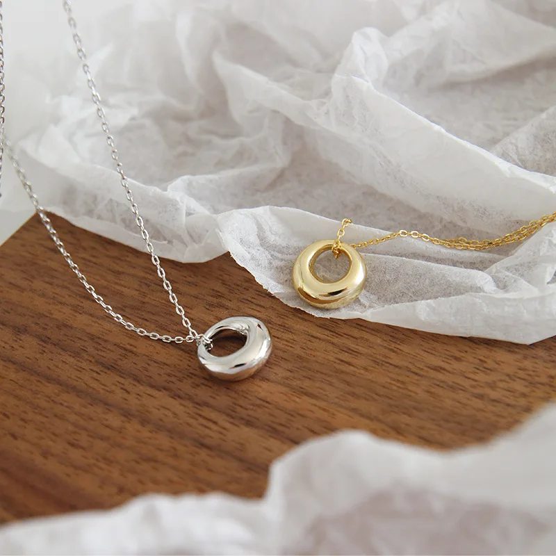 Korean fashion 925 sterling silver necklace for women simple Circle pendant High-grade Elegant Girl Jewelry | Украшения и