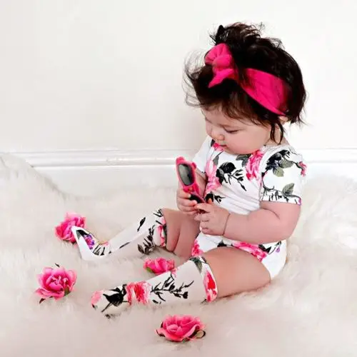 0-18M Pudcoco 2Pcs Toddler Newborn Baby Girl Floral Bodysuit + Leg Warmer Jumpsuit Clothes Outfit | Детская одежда и обувь